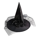 Cerlemi Halloween Hexenhut Maskerade Cosplay Mütze Karnevalshut für Hexenkostüme Spitzhut Zauberhut für Hexen Erwachsene Prom Party Magier Hut Mesh Hexenhut für Frauen und M