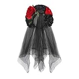 Damen Haarreif, Stirnband mit Rose Haarband mit Schwarzem Netz Haarbänder mit Blumen Haarschmuck für Frauen Mädchen Kostüm Karneval Halloween Party