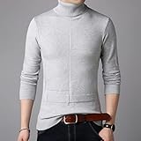 CIDCIJN Pullover Für Herren - Rollkragenpullover Weicher Und Bequemer Pullover Männer Strickpullover Casual Herren Pullover Mode Schlanke Herrenbekleidung Klassische Gitter Solide Pullover, Grau, 3XL