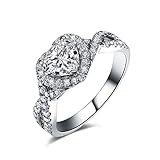 ANAZOZ 18 Karat Weißgold Damen Diamant 750 Trauringe, Filigran Solitärring Herzform Hochzeitsring Verlobungsring Eheringe Diamantring Größe 68 (21.6) Echtschmuck