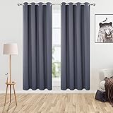 LinTimes Verdunkelungsvorhänge Schlafzimmer Superweiche Wärmeisolierte Fenstervorhänge,Ösengeräuschreduzierende Verdunkelungsvorhänge für Wohnzimmer Dunkelgrau 132cmx137cm(52x54 inch) 2 er S