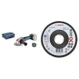 Bosch Professional 18V System Akku Winkelschleifer GWX 18V-10 SC (mit X-LOCK, Scheiben-Ø: 125mm, in L-BOXX) + Gewinkelte Fächerschleifscheibe Best (für Metall, X571, Ø125 mm, Körnung K80)