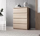 FURNIX Kommode mit 4 Schubladen 70 x 40 x 95,5 cm in Sonoma Eiche - Schubladenkommode Holz Mehrzweckschrank für Flur Schlafzimmer Wohnzimmer Badezimmer Kinderzimmer als Sideboard Highboard Kipp