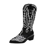 Damen Damen Spitz PU Leder Western Cowgirl Cowboy Bestickte S