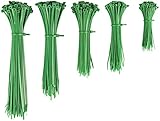 500 Stück grüne Kabelbinder für Hausgartennetze, Nylon Kunststoff Hochleistungs-Kabelbinder 10-25