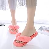 ENLAZY Winter Plüsch mit dickem Boden Furry Faux Fur Flip-Flops zu Hause Baumwollhausschuhe Open Toe Hausschuhe für Mädchen Frauen, Wassermelone rot, 38-39