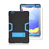 SOATUTO Schutzhülle für Vankyo MatrixPad S20 Tablet mit Displayschutzfolie aus gehärtetem Glas, Topelotek Mid1001S Tablet 10 Zoll (25.4 cm) mit integrierter Standfunktion, Schwarz / Blau + 1 Stück)