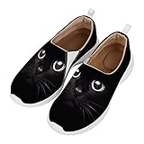 HUGS IDEA Bequeme Damen-Wanderschuhe, elegant, bunt bedruckt, mit Hunden, Tieren, abstrakt, florale Kunst, Sneakers, Sportschuhe, Laufschuhe, Alltagsschuh, - schwarze katze - Größe: 41 EU