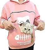 Cat Hoodies mit Taschen, Herren Plus Samt Hoodies, Langarm Big Pouch Känguru Sweatshirt Haustier Kleidung Tragetasche, die Ihre Katze herausnehmen kann, rose, 44