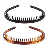 FRCOLOR 2 Stück Kunststoff Einfach haarreif Zähne Kamm Stirnbänder, Rutschfestes Elastisches Haarband Haarreif mit Zähnen Haarreifen Haarschmuck Stirnband für Männer und Damen(Kaffee Schwarz)