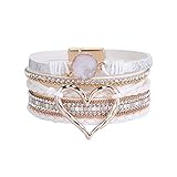 TT- Schmuck Geflochtenen Damen Herren Lederarmband Wickelarmband mit Anhänger, Breit Leder Armband Armreif Manschette Armband verstellbaren Punk Biker Rock Magnetverschluss (Weiß, OneSize)