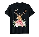 Hirsch mit Rosen Blumen Oktoberfest Dirndl Frauen T-S