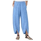 HFStorry Damen Cordhose Mit Weiten Beinen Lose Tasche Gerade Hosen Mit Gabelung Einfarbige Elastische Kurze Hose Mit Hoher T