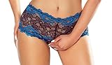 Eleganter Frauen Dessous Reizwäsche Shorty Slip Damen Höschen aus Spitze schwarz blau ouvert geblümt S/M