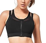 Yvette Damen Sport BH Vorderverschluss Starker Halt Doppelt Träger Große Brüste Ringerrücken Gepolstert für Fitness Yoga Laufen Joggen, Schwarz, S