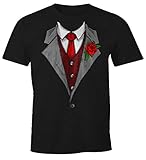 MoonWorks Herren T-Shirt Anzug Schlips Krawatte aufgedruckt Fun-Shirt schwarz M