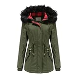Winterjacke Damen Lang,Damen Regenjacke Wasserdicht Atmungsaktiv Windbreaker Übergangsjacke Lang Gefüttert Regenmantel mit Fleece-Innenfutter Große Größe Regenponcho Fleecejacke Kapuze Winterjack