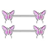 MNSYD Nippel Barbell 14g Nippel Piercing Schmetterling Nippel Schmuck Nippel Ring Bar Piercing Schmuck für Frauen und Mädchen,R