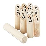 Relaxdays Kubb Wikingerspiel, skandinavisches Wurfspiel, naturbelassenes Holz, Outdoorspiel Erwachsene u. Kinder, natur, 5 x 5 x 22,5