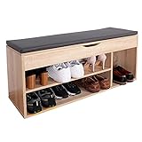 RICOO WM034-ES-A Schuhregal 104x49x30 cm Holz Eiche-Sonoma Sitzbank mit Stauraum Sitztruhe Schuhschrank Sitzkissen Schuhbank Aufklappb