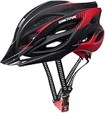 Fahrradhelm für Erwachsene, verstellbare leichte Fahrradhelme für Männer und Frauen, Rennrad- und Mountainbike-Helm mit abnehmbarem Visier und LED-Rücklicht (Schwarz + Rot)