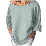 TT- Damen Baumwolle Leinenhemd Herbst Winter Women Hemd Langarm Freizeithemd Fischerhemd Leinenhemd Langarm Shirts Leinenshirt Langarm-Shirt Casual Beach T-Shirts (Grau, XXL)