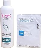 ICAN LONDON PROFESSIONAL CREAM PEROXID 30 VOL 9% 250 ML + RAPID BLUE POWDER BLEACH 80 G SET