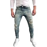 Herren Jeans Frühling und Herbst Jugend Casual Fashion Allgleiches Einfarbig Mit Taschen Zerrissene Hose L