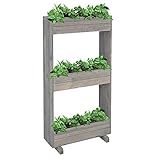 WOMO-DESIGN Vertikales Blumenbeet mit 3 separaten Pflanzkästen, 118x58x30 cm Unikat, Hochbeet mit Pflanzfolie, Vertikalbeet aus Kiefernholz Grau lasiert, robust & wetterfest, Blumenregal B