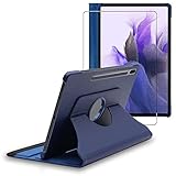 ebestStar - kompatibel mit Samsung Galaxy Tab S7 FE Hülle T730, 5G T736B Rotierende Schutzhülle Etui Ständer, Rotating Case Cover, Dunkelblau + Panzerglas Schutzfolie [Tab: 284.8x185x6.3 mm, 12.4'']