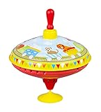 Lena 52236 Brummkreisel Ø19 cm Zug, Metall Kreisel, Schwungkreisel aus Blech, klassischer Pumpkreisel, Eisenbahn Blechkreisel mit Spitze, Lok Spielzeugkreisel für Kinder ab 18 M