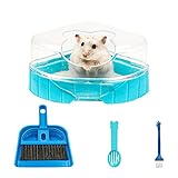 NC Sandbad Set für Hamster, Hamster Ecktoilette mit Dach Hamster Klo Hamster Badezimmer Badewanne inkl. Sandschaufel und Mini Besen Set für Hamster Rennmaus Mäuse (Blau)