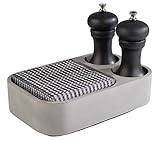 APS Table Caddy „Element“, graue Tischhilfe aus Beton mit 2 Löchern (Ø je 6,5 cm) und möbelschonender Unterseite / Abmessungen 23,5 x 16 cm / Höhe 6,5