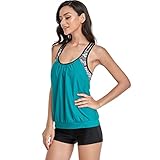 LIZS Damen Bademode Badeanzüge Tankinis Tankini mit Hotpants Badebekleidung Zweiteilig Strandkleidung,Damen Bauchweg Bademode Set zweiteilig Push up mit Bikinislip Tank