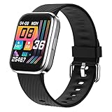 PKLG Smartwatch, Fitness-Tracker mit Herzfrequenz-/Blutsauerstoff-/Blutdruckmessgerät, wasserdicht, IP68, Fitnessuhr, Schrittzähler, Smartwatch für Herren und Damen, Schwarz (Rosa) (Schwarz)