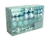 Geschenkestadl 101 teilig Weihnachtskugel Herz Kugel mit Schneeflocke Christbaumspitze mit 100 Metallhaken Anhänger Baumschmuck Weihnachten (Eisblau)