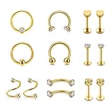 PiercingJak 14er 16G Chirurgenstahl Lippenpiercing Nasenpiercing Septum Hufeisen Ohr Tragus Helix Knorpel Barbell Spiralen Bananen Piercing 8mm Punk Schmuck Unisex, Gold/Roseg