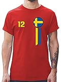 Fussball WM 2022 Fanartikel - 12. Mann Schweden Emblem - 3XL - Rot - T-Shirt - L190 - Tshirt Herren und Männer T-S