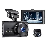 Echte 4K Dashcam Auto Vorne Hinten, 3'' Autokamera vordere 4K/2.5K hintere, Auto Kamera mit 170° Weitwinkelobjektiv, G-Sensor, WDR, Super Nachtsicht, Loop-Aufnahme und Parküberwachung, Max 256GB