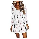 Briskorry Damen Kleid mit V-Ausschnitt Elegant Kurze Strand Freizeitkleider Sommerkleid Loose T-Shirt Kleid Minikleid Junge Mädchen Party Strandkleider Partykleid Freizeitk