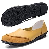 Hsyooes Damen Mokassin Bootsschuhe Leder Loafers Fahren Flache Schuhe Halbschuhe Slippers Erbsenschuhe, Gelb, (Herstellergröße: 38/37.5 EU)