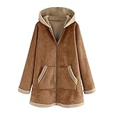 Wildleder Wolle Mantel Damen Lammfellmantel Verdicken Warm Zipper Fellmantel Retro Streetwear Ledermantel Schaffell Wintermantel mit Kapuze Freund Stil Kapuzenjacke Jäger Parka mit Käng