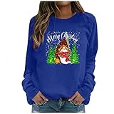 NHNKB Einfarbig Langarmshirt Sweatshirt Damen Weihnachten Rundhals Gestreift Pullover Oberteile Frauen Casual Basic Bluse T-Shirt Top