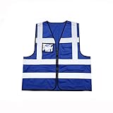 LLCY Warnweste Hohe Sichtbarkeit Reflektierende Westen Mehr Taschen Mit Einer Frontzipp Arbeitsweste Herren (Color : Blue, Size : M)