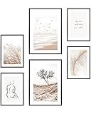 Heimlich® Premium Poster Set OHNE Bilderrahmen | Stilvolles Set mit passenden Bilder als Wohnzimmer Deko | 2 x DIN A3 & 4 x DIN A4 - ca. 30x42 & 21x30 | » Beige Strand Meer «