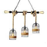 Bauernhaus Kronleuchter 3-Lichter Schmiedeeiserne Zweibirne Birdcage Kette Pendelleuchte Lampenschirm Industrielle Retro Deckenleuchte Leuchte for Esstisch, Wohnzimmer, Küchenhalle E27 Hängende L