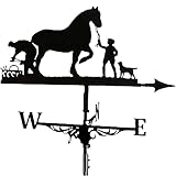 qaz Metall Wetterfahne Farmer und Horse Mount Wetterfahne Windrichtungsanzeige Eisen langlebige Retro-Farmszene Gartenpfahl W