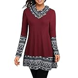 MQYXGS Damen Top Frühling und Herbst Kariert Große Größe Damen Kragen Knopf Bedruckt Spleißen Wellenkante Langarmshirt Weihnachten Elch Langarm Schlank Damen Top Elegant Modisch Schlank