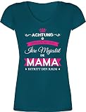 Mutter Geschenk Mama - Ihre Majestät die Mama - M - Türkis - Tshirt zwillingsmama - XO1525 - Damen T-Shirt mit V