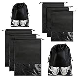 Schuhbeutel aus Stoff mit Kordelzug und transparentem PVC-Fenster, Unisex, praktisch, staubdicht, wasserdicht, für Reisen und Zuhause, Schwarz, 8 Stück